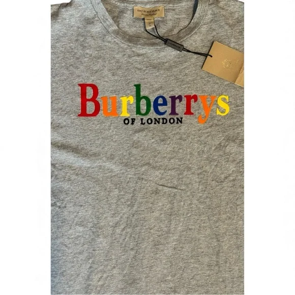 NWT Burberry Multicolor Logo XL Gray Short Sleeve T-Shirt Holiday Gift Ready - Picture 4 of 8